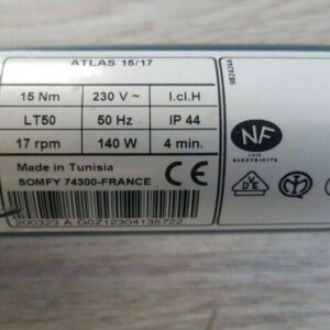 Somfy-Atlas-15/17-LT50-Etikett-Gelb-Weiß-Rohrmotor-Rolladenmotor-Reparatur