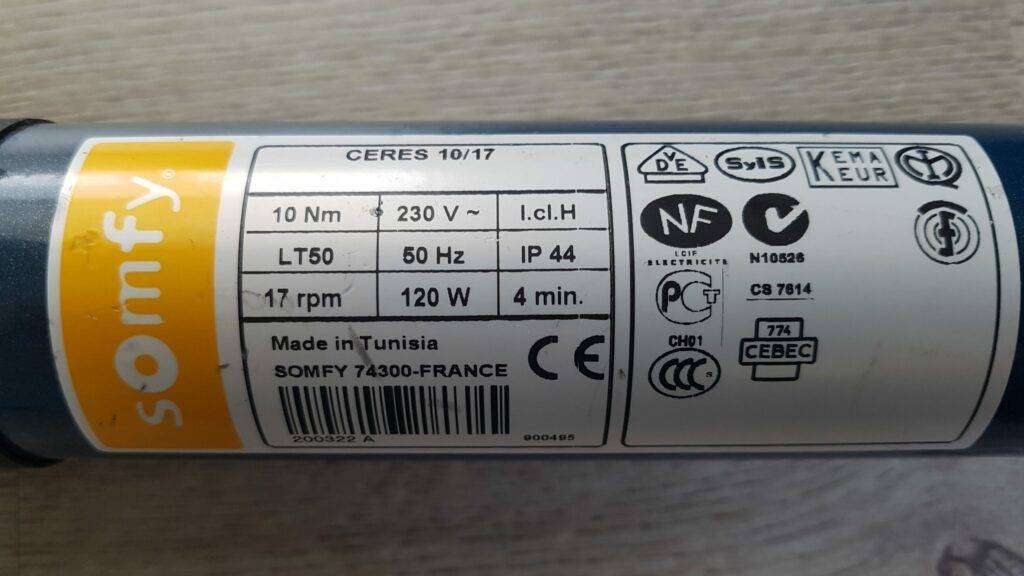 Somfy Ceres 1017 LT50 Etikett Gelbweiss