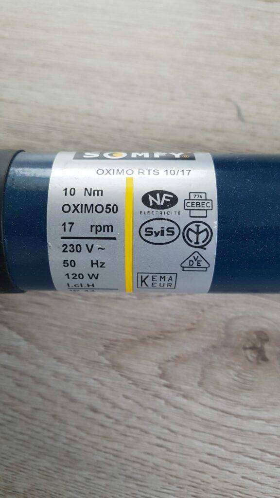 Somfy Oximo 50 RTS 1017 Etikett Silber