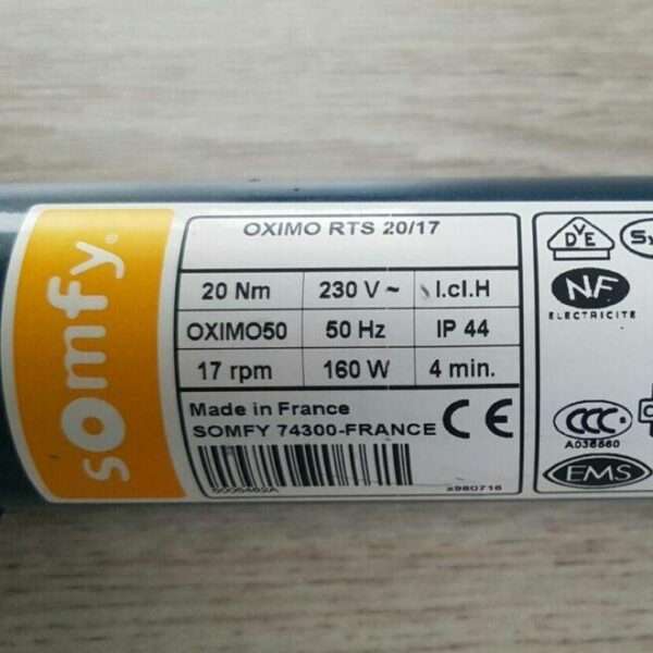 Somfy Oximo RTS 6/17 Bremse defekt Somfy Oximo RTS 10/17 Bremse defekt Somfy Oximo RTS 15/17 Bremse defekt Somfy Oximo RTS 20/17 Bremse defekt