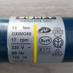 Somfy Oximo RTS 10/17 Bremse Somfy-Oximo-50-RTS-10/17-Etikett-Silber-Rohrmotor-Rolladenmotor