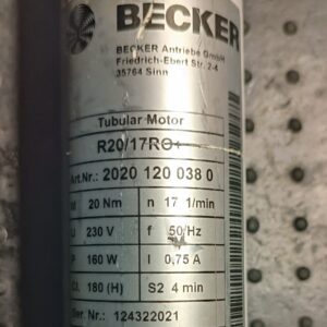 Becker R20/17RO+ Antrieb 20201200380 Typenschild