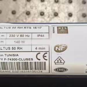 Somfy Altus 50 RH RTS 15/17 type plate