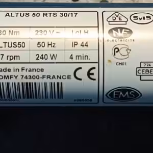 Somfy Altus 50 RTS 30/17 type plate