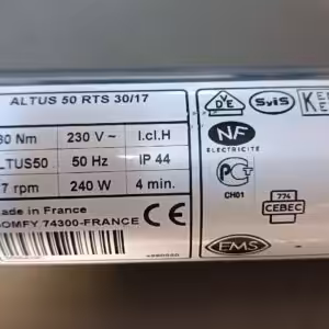 Somfy Altus 50 RTS 30/17 type plate