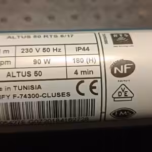 Somfy Altus 50 RTS 6/17 type plate