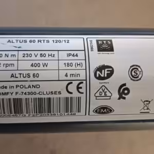 Somfy Altus 60 RTS 120/12 type plate